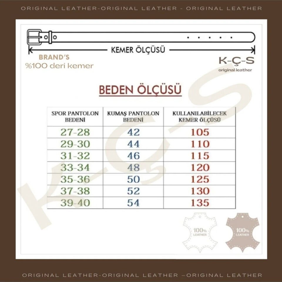 %100 Hakiki Deri Kemer 3.5 CM Kot Spor